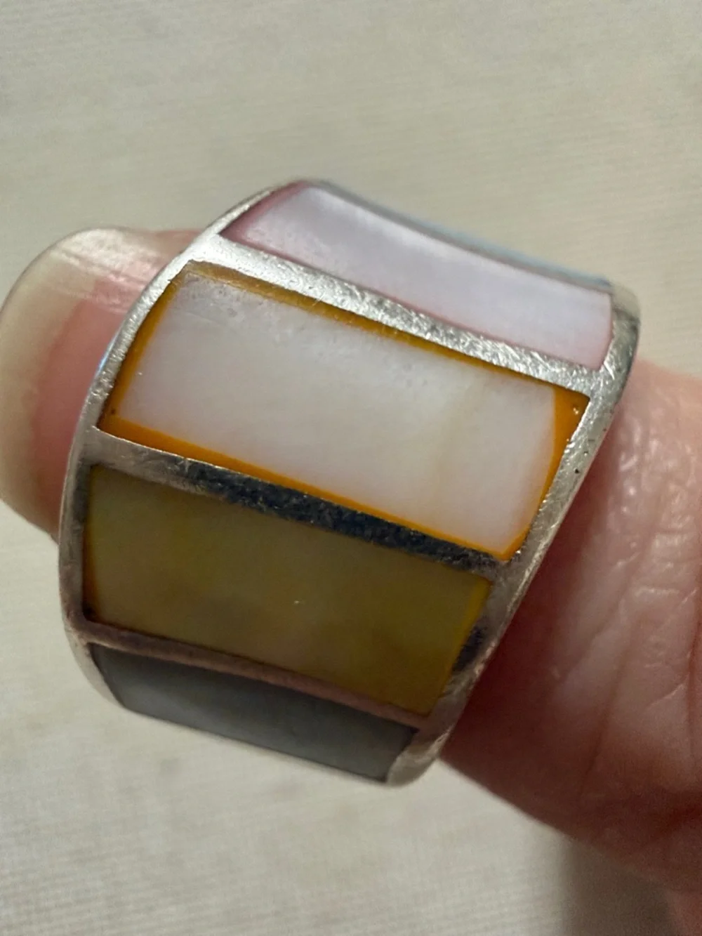 Sterling Silver 925 Multicolor Inlay Band Ring size 5.75